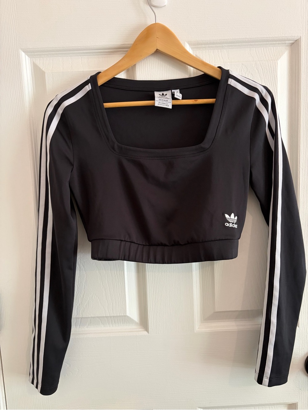 Adidas Originals Adicolor Three Stripe Long Sleeve Square Neck Crop Top - Sz S